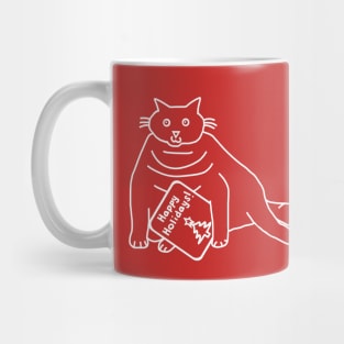 White Line Christmas Chonk Kitty Cat says Happy Holidays Mug